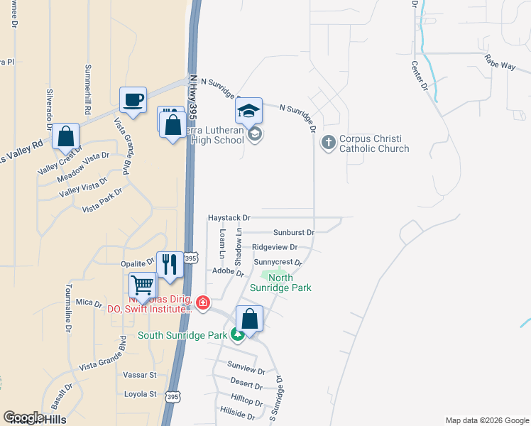 map of restaurants, bars, coffee shops, grocery stores, and more near 992 Haystack Drive in Carson City