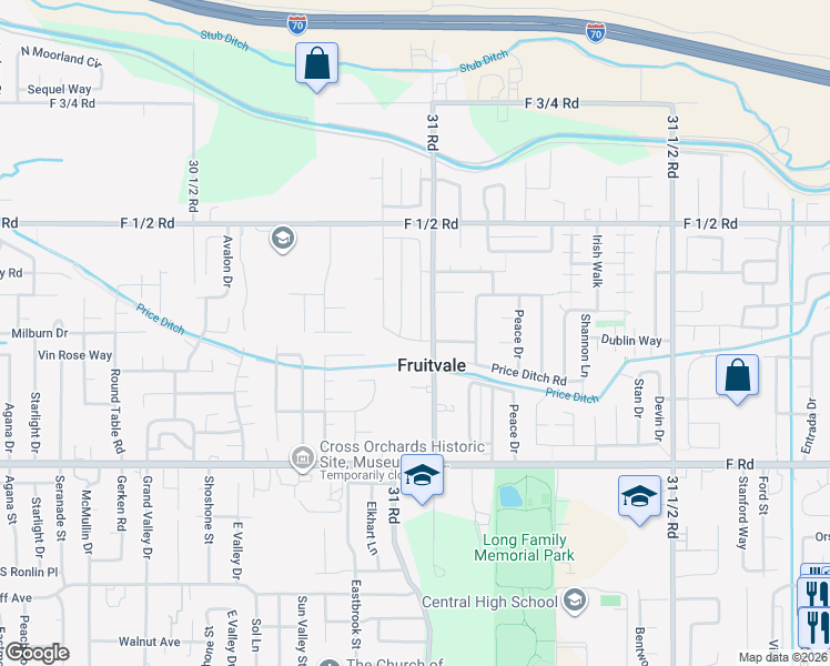 map of restaurants, bars, coffee shops, grocery stores, and more near 625-635 31 Road in Grand Junction