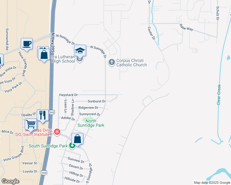map of restaurants, bars, coffee shops, grocery stores, and more near 1030 Haystack Drive in Minden