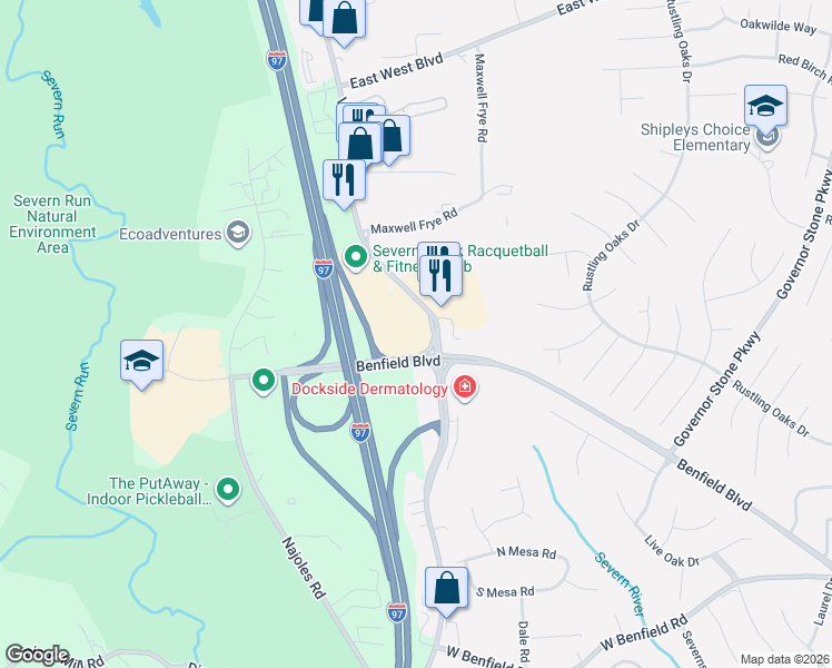 map of restaurants, bars, coffee shops, grocery stores, and more near 8564 Veterans Highway in Millersville