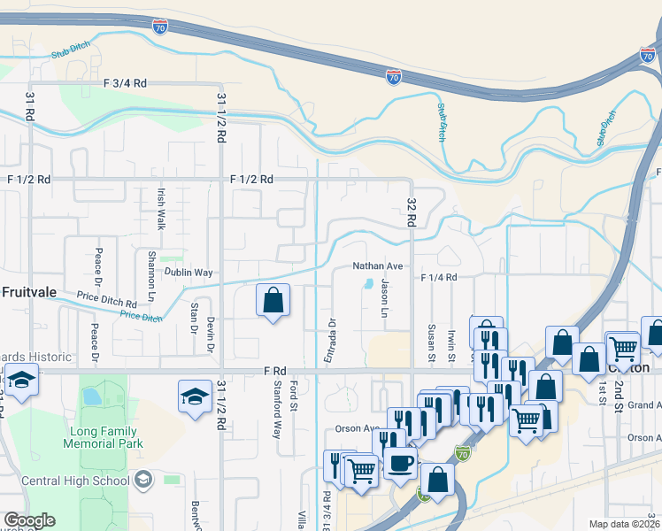 map of restaurants, bars, coffee shops, grocery stores, and more near 3178 Nathan Avenue in Grand Junction