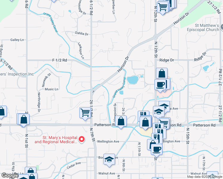 map of restaurants, bars, coffee shops, grocery stores, and more near 636 Horizon Drive in Grand Junction