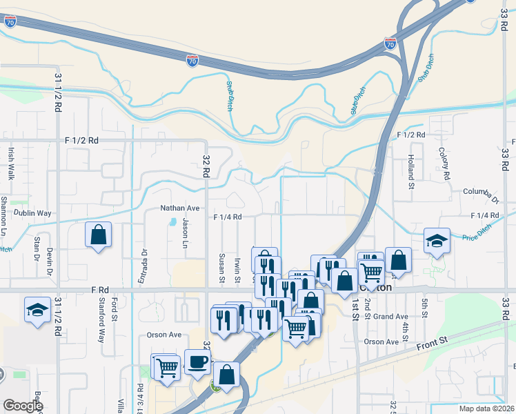 map of restaurants, bars, coffee shops, grocery stores, and more near 628 1/2 Highline Drive in Clifton