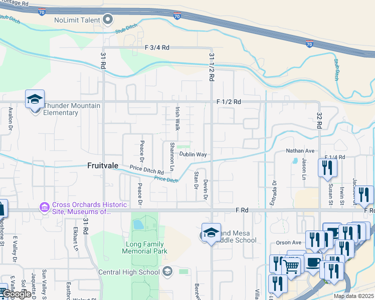 map of restaurants, bars, coffee shops, grocery stores, and more near 3130 Dublin Way in Grand Junction