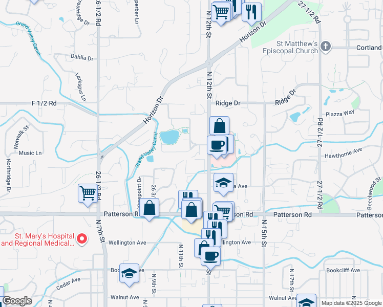 map of restaurants, bars, coffee shops, grocery stores, and more near 1155 Lakeside Drive in Grand Junction