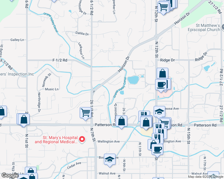 map of restaurants, bars, coffee shops, grocery stores, and more near 636 Horizon Drive in Grand Junction