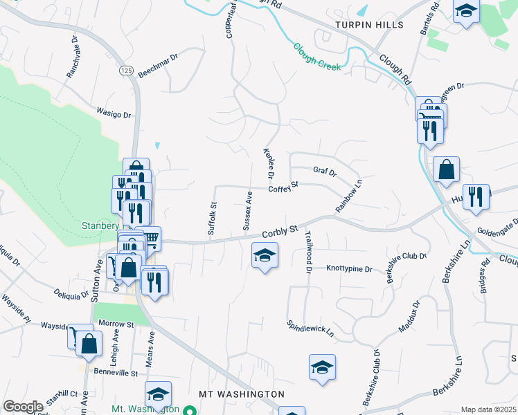 map of restaurants, bars, coffee shops, grocery stores, and more near 2250 Sussex Avenue in Cincinnati