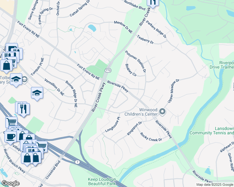 map of restaurants, bars, coffee shops, grocery stores, and more near 43036 Rundle Terrace in Leesburg