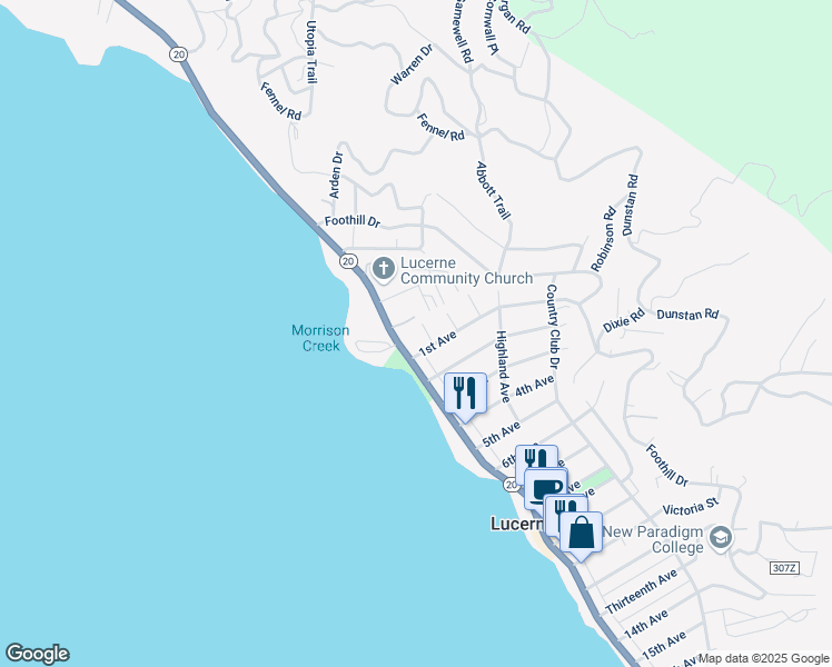 map of restaurants, bars, coffee shops, grocery stores, and more near 4355 Elm Street in Lucerne