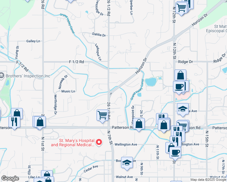 map of restaurants, bars, coffee shops, grocery stores, and more near 605 Horizon Drive in Grand Junction
