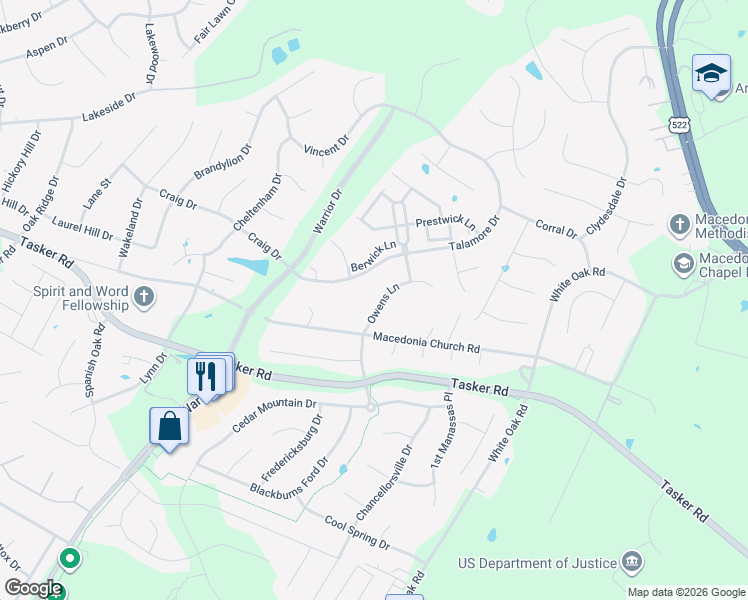 map of restaurants, bars, coffee shops, grocery stores, and more near 149 Owens Lane in Stephens City