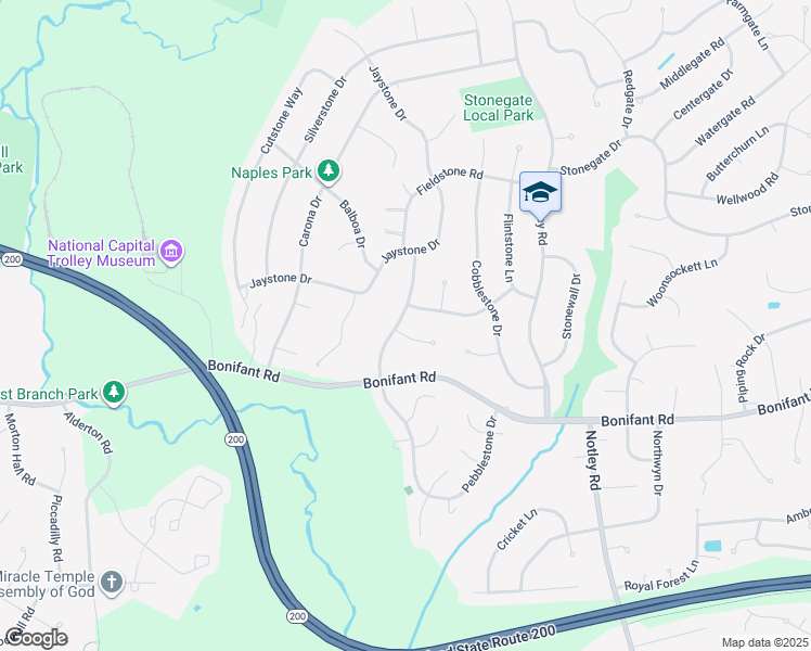 map of restaurants, bars, coffee shops, grocery stores, and more near 717 Pebblestone Court in Silver Spring