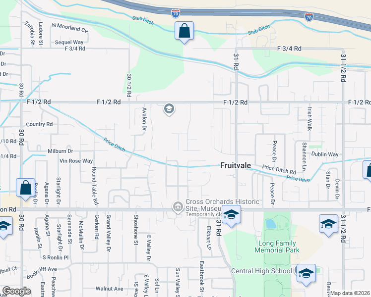 map of restaurants, bars, coffee shops, grocery stores, and more near 3079 D 1/2 Road in Grand Junction
