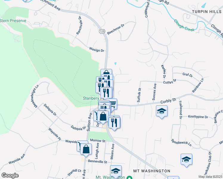map of restaurants, bars, coffee shops, grocery stores, and more near 2249 Beechmont Avenue in Cincinnati