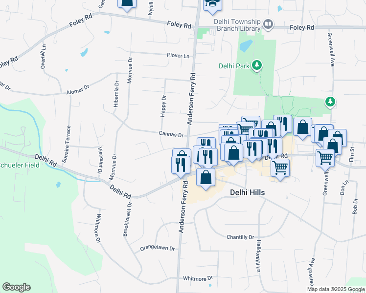 map of restaurants, bars, coffee shops, grocery stores, and more near 435 Anderson Ferry Road in Cincinnati
