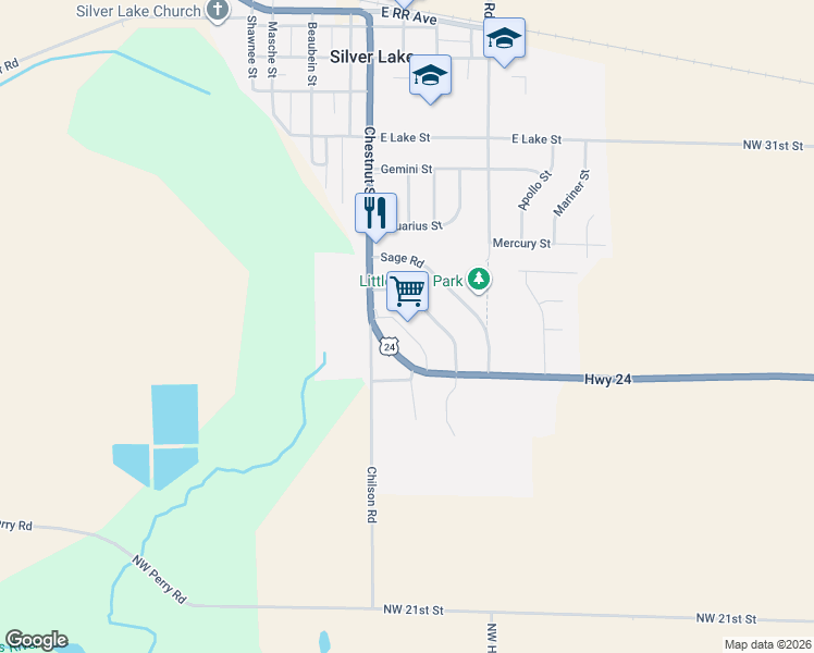 map of restaurants, bars, coffee shops, grocery stores, and more near 10050 U.S. 24 in Silver Lake