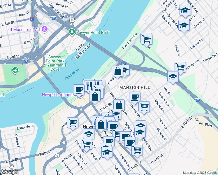 map of restaurants, bars, coffee shops, grocery stores, and more near 305 3rd Street in Newport