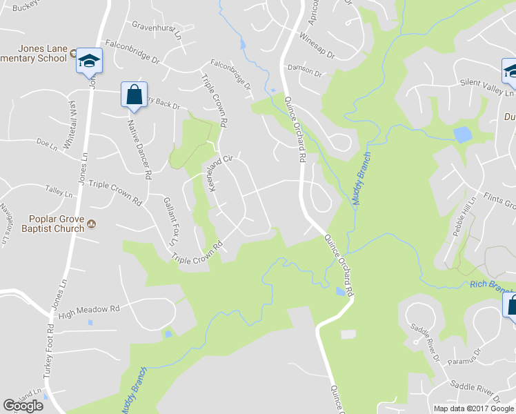 map of restaurants, bars, coffee shops, grocery stores, and more near 14509 Keeneland Circle in North Potomac