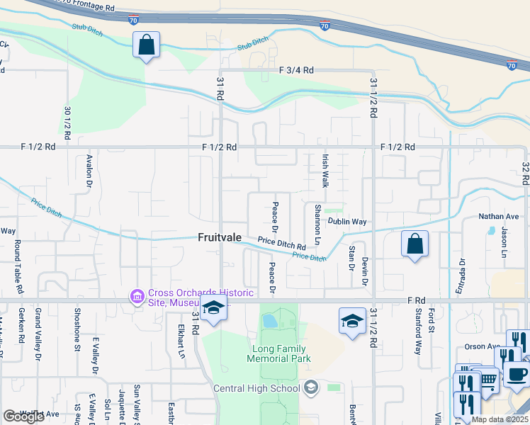 map of restaurants, bars, coffee shops, grocery stores, and more near 3113 North Peace Court in Grand Junction