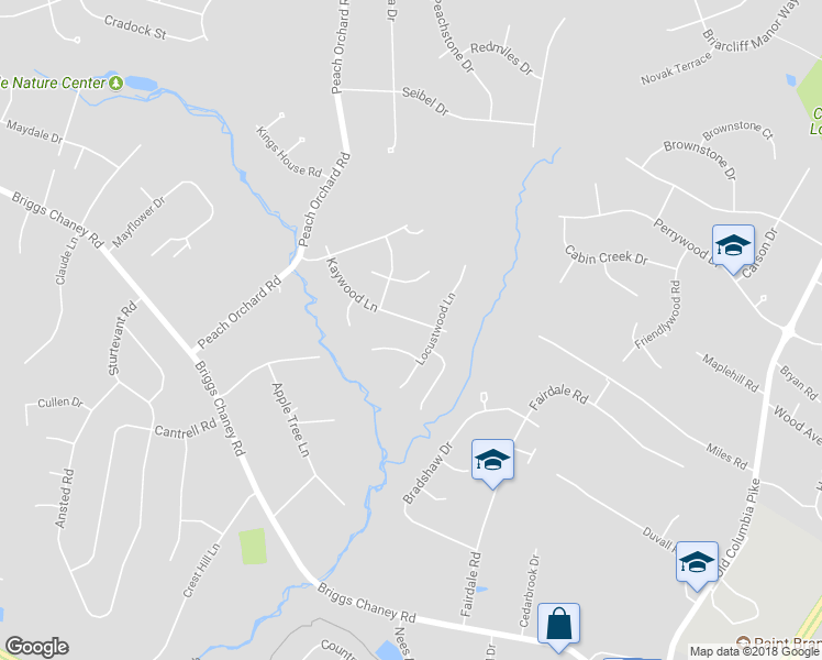 map of restaurants, bars, coffee shops, grocery stores, and more near 2417 Kaywood Lane in Silver Spring