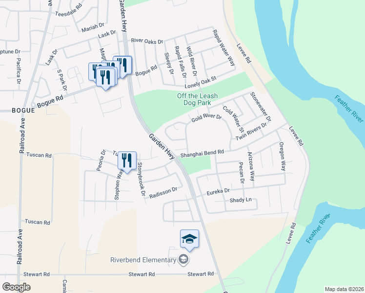 map of restaurants, bars, coffee shops, grocery stores, and more near 421 Swift Creek Court in Yuba City