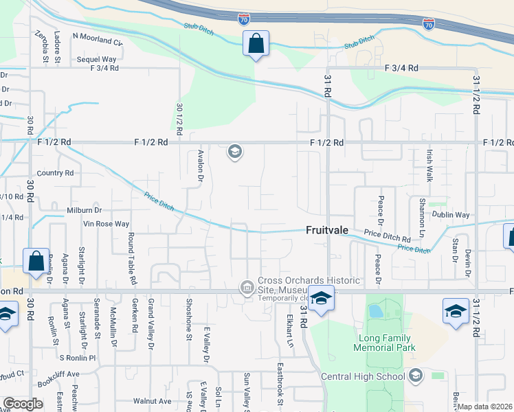 map of restaurants, bars, coffee shops, grocery stores, and more near 3079 D 1/2 Road in Grand Junction
