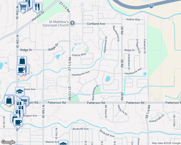 map of restaurants, bars, coffee shops, grocery stores, and more near 2119 Hawthorne in Grand Junction