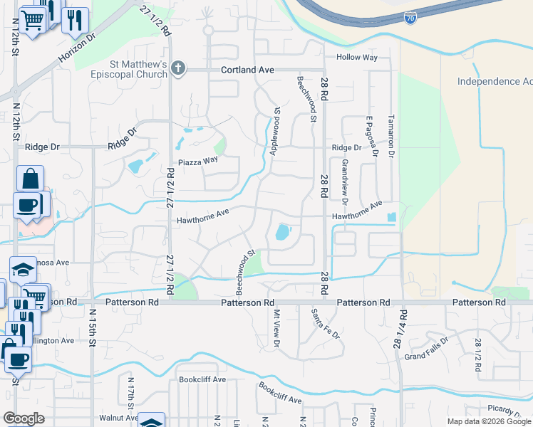 map of restaurants, bars, coffee shops, grocery stores, and more near 3037 Pheasant Run Street in Grand Junction