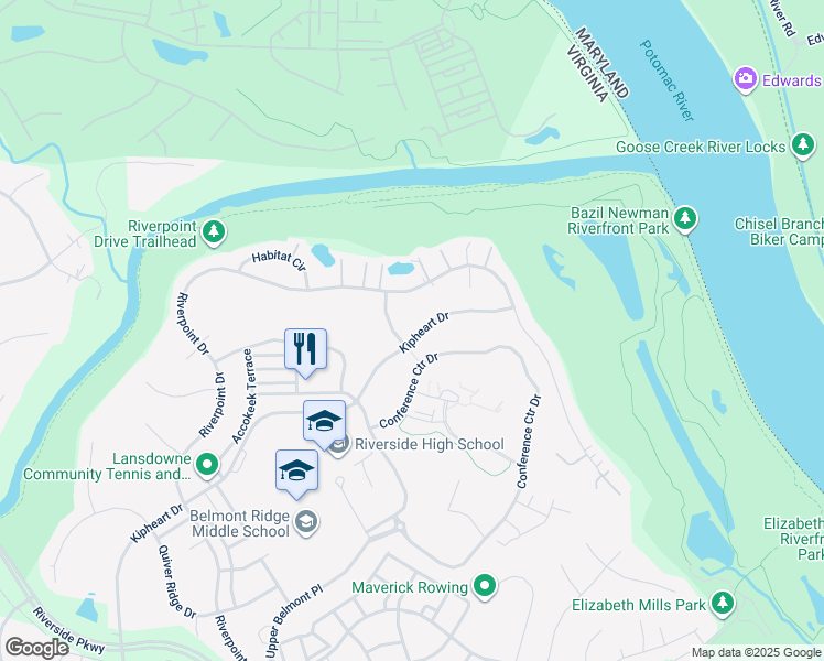 map of restaurants, bars, coffee shops, grocery stores, and more near 18803 Kipheart Drive in Leesburg