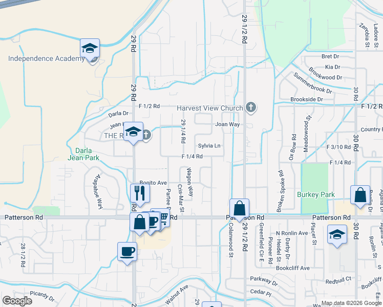 map of restaurants, bars, coffee shops, grocery stores, and more near 625 Sneddon Place in Grand Junction