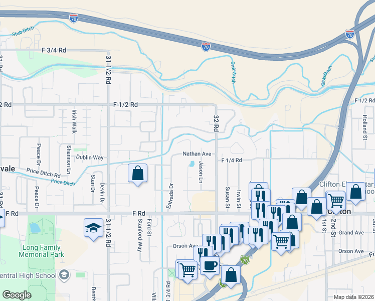 map of restaurants, bars, coffee shops, grocery stores, and more near 3186 Nathan Ave in Grand Junction