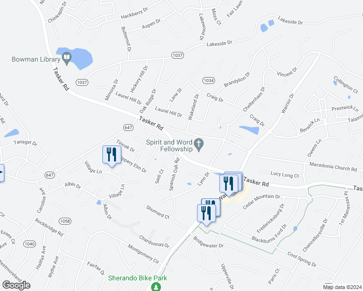 map of restaurants, bars, coffee shops, grocery stores, and more near 106 Cross Keys Place in Stephens City