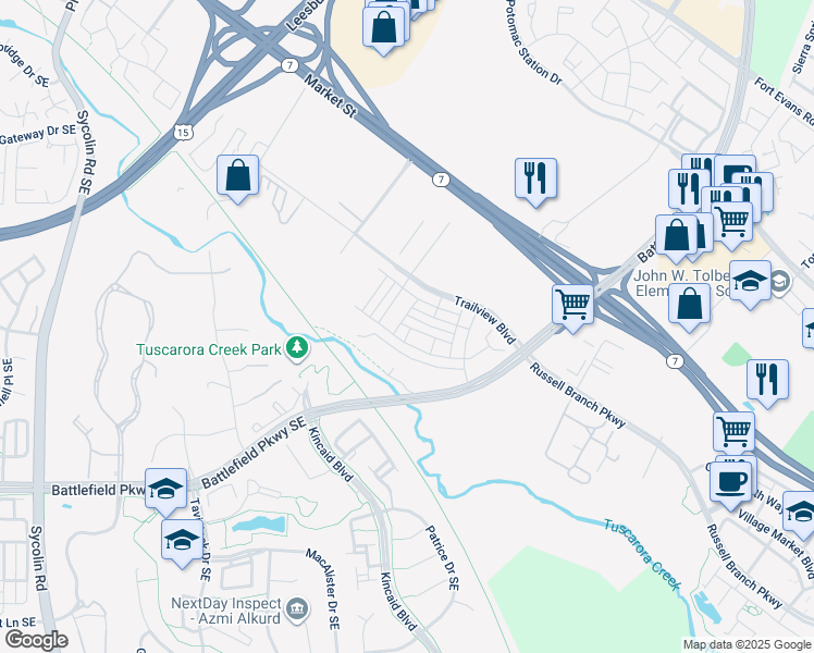 map of restaurants, bars, coffee shops, grocery stores, and more near 1018 Cantina Terrace Southeast in Leesburg