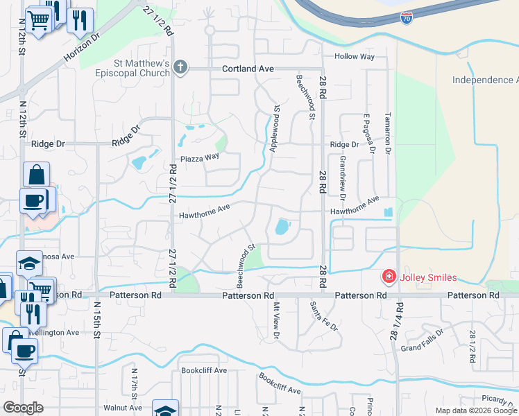 map of restaurants, bars, coffee shops, grocery stores, and more near 3037-3099 Pheasant Run Street in Grand Junction
