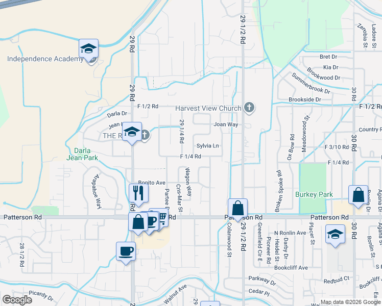map of restaurants, bars, coffee shops, grocery stores, and more near 625 Sneddon Place in Grand Junction