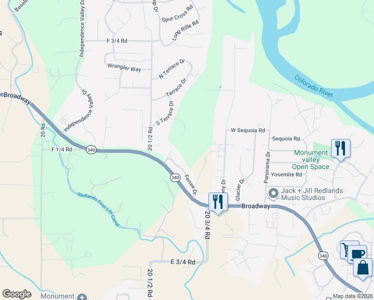 map of restaurants, bars, coffee shops, grocery stores, and more near 624 Tamarack Lane in Grand Junction