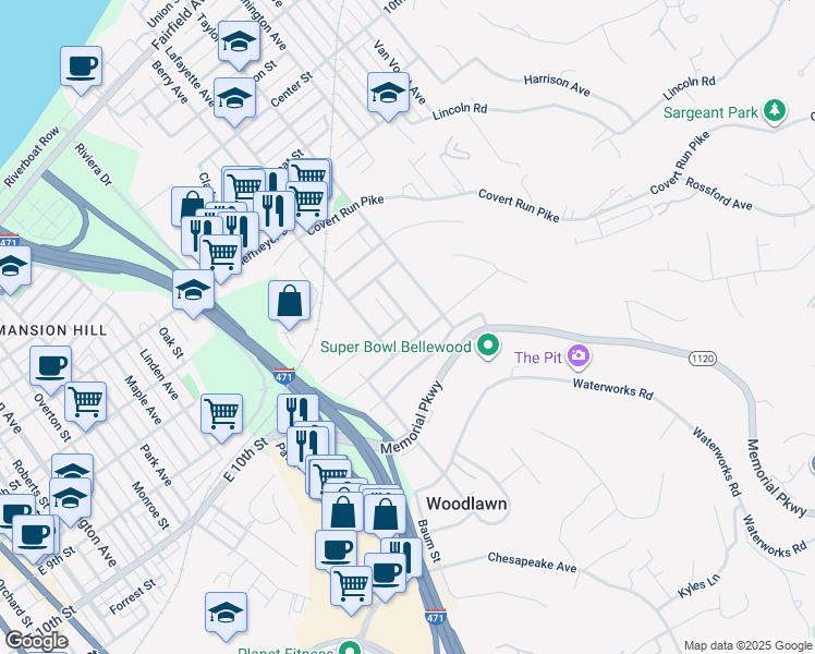 map of restaurants, bars, coffee shops, grocery stores, and more near 1010 Lafayette Avenue in Bellevue