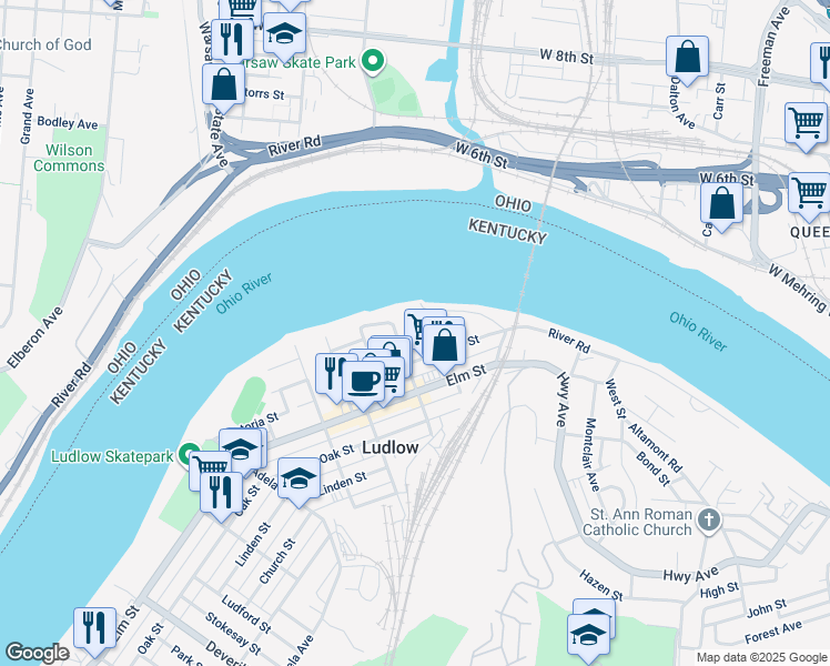 map of restaurants, bars, coffee shops, grocery stores, and more near 100 Hay Street in Ludlow