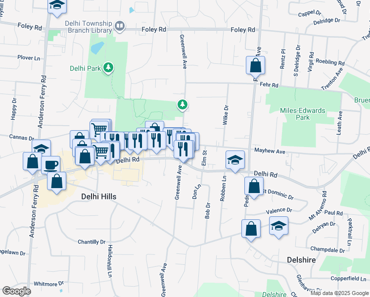 map of restaurants, bars, coffee shops, grocery stores, and more near 415 Greenwell Avenue in Cincinnati