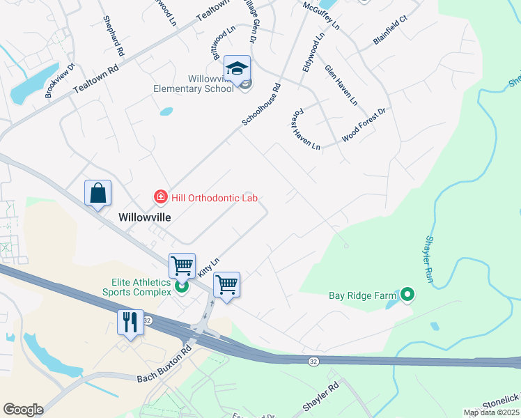 map of restaurants, bars, coffee shops, grocery stores, and more near 4463 Kitty Lane in Batavia