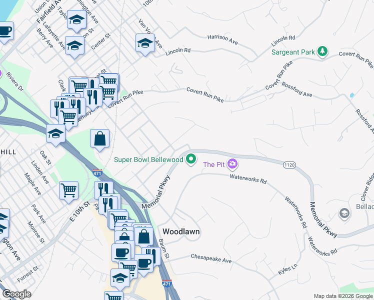 map of restaurants, bars, coffee shops, grocery stores, and more near 237 Memorial Pkwy in Bellevue