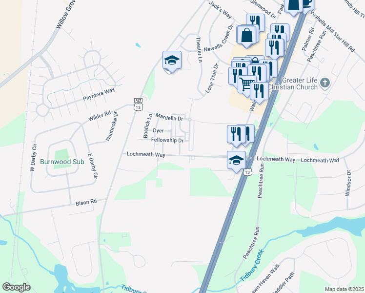 map of restaurants, bars, coffee shops, grocery stores, and more near 44 Sagittarius Way in Camden