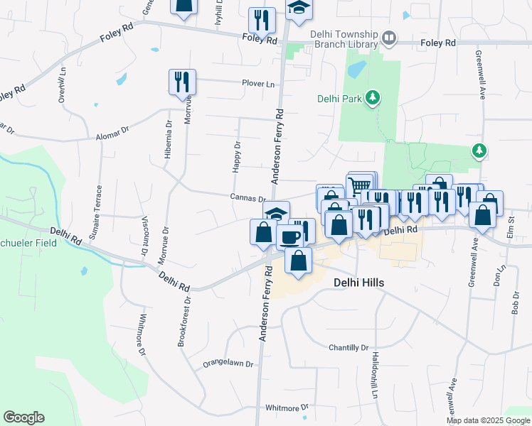 map of restaurants, bars, coffee shops, grocery stores, and more near 435 Anderson Ferry Road in Cincinnati