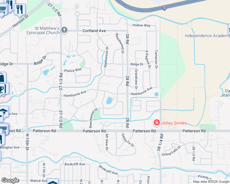map of restaurants, bars, coffee shops, grocery stores, and more near 2510 Hawthorne Avenue in Grand Junction