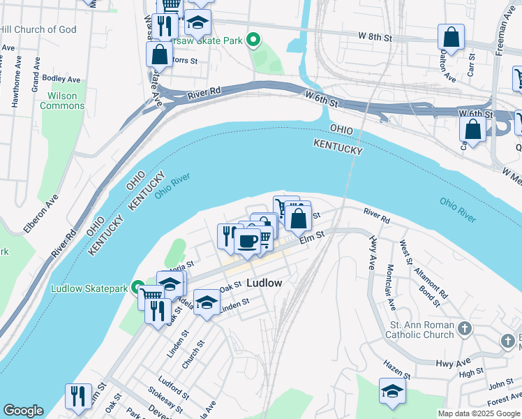 map of restaurants, bars, coffee shops, grocery stores, and more near 4 Carneal Street in Ludlow