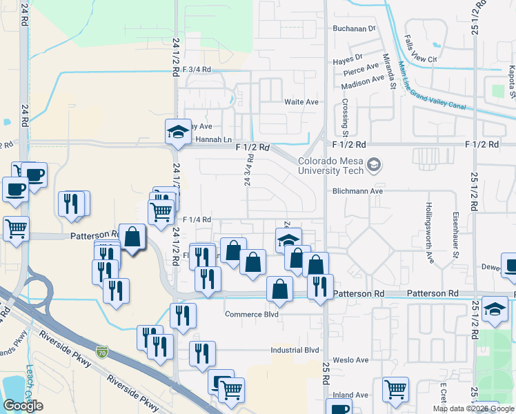 map of restaurants, bars, coffee shops, grocery stores, and more near 2476 Tiptop Avenue in Grand Junction