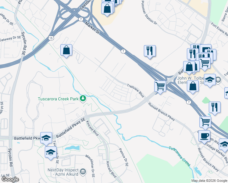 map of restaurants, bars, coffee shops, grocery stores, and more near 1004 Cantina Terrace Southeast in Leesburg