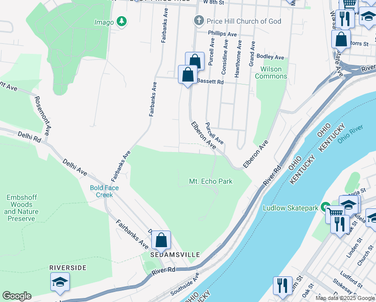 map of restaurants, bars, coffee shops, grocery stores, and more near 3438 Beaumont Place in Cincinnati