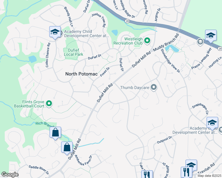 map of restaurants, bars, coffee shops, grocery stores, and more near 14609 Rolling Green Way in North Potomac