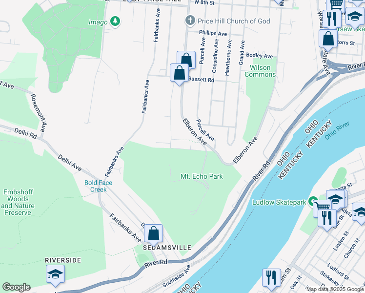 map of restaurants, bars, coffee shops, grocery stores, and more near 3438 Beaumont Place in Cincinnati